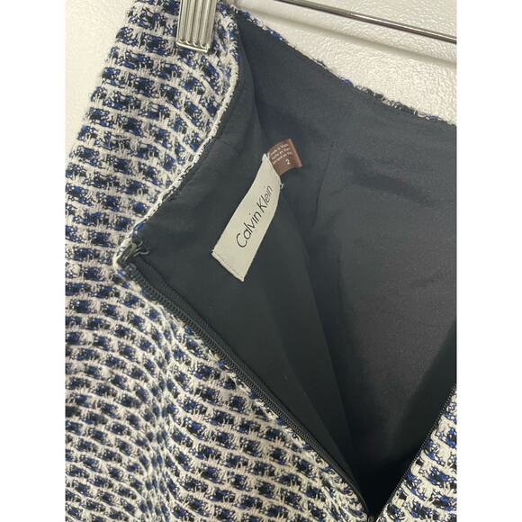Calvin Klein Skirt Tweed Geometric Pencil Straight Mini Lined Blue Black Size 2 - Picture 7 of 11
